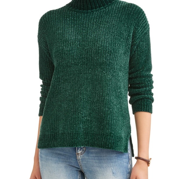 Time and Tru Sweaters - Time and Tru | Green Chenille Mock Neck Sweater